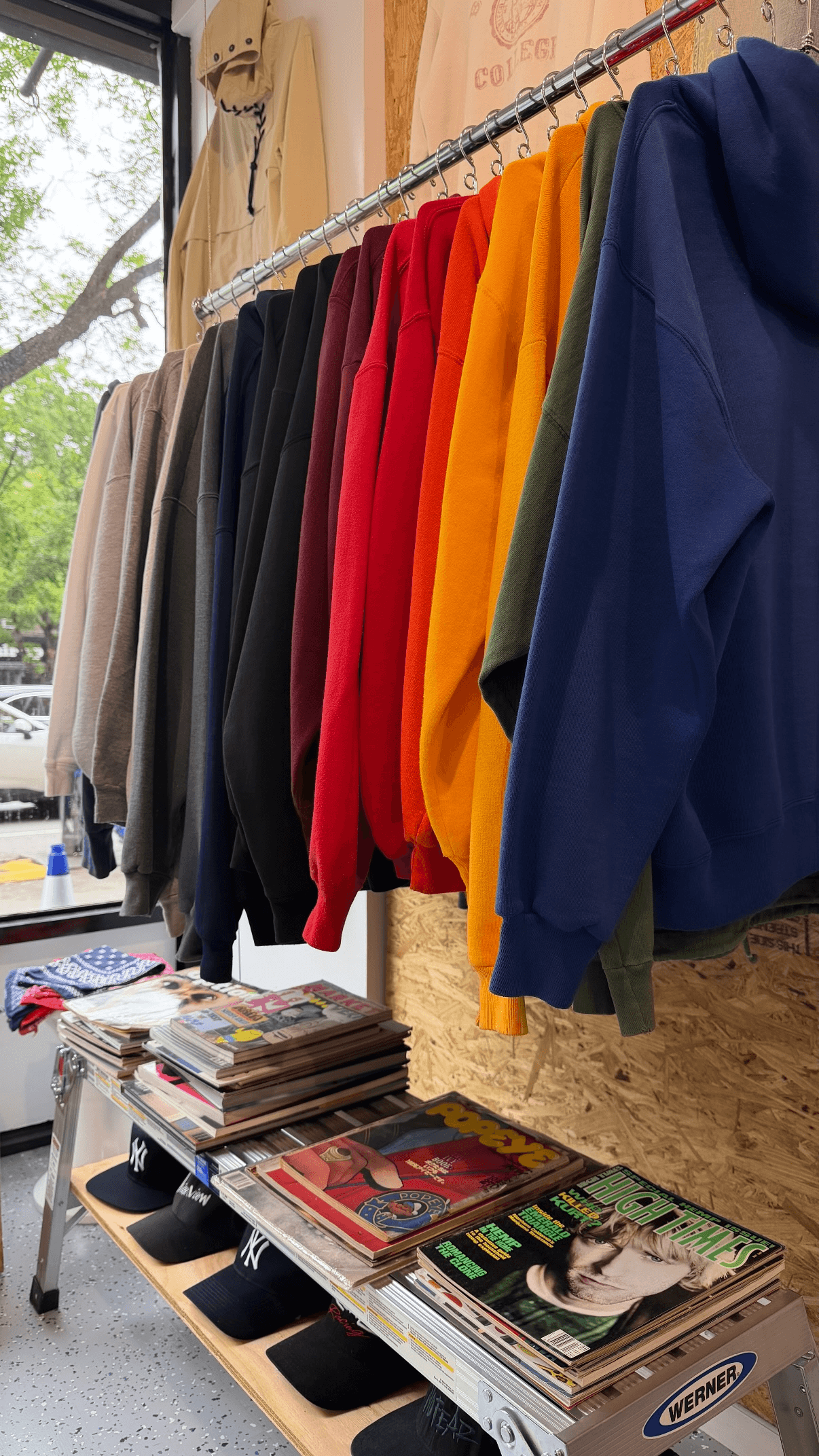Varsity New York interior — clothing racks